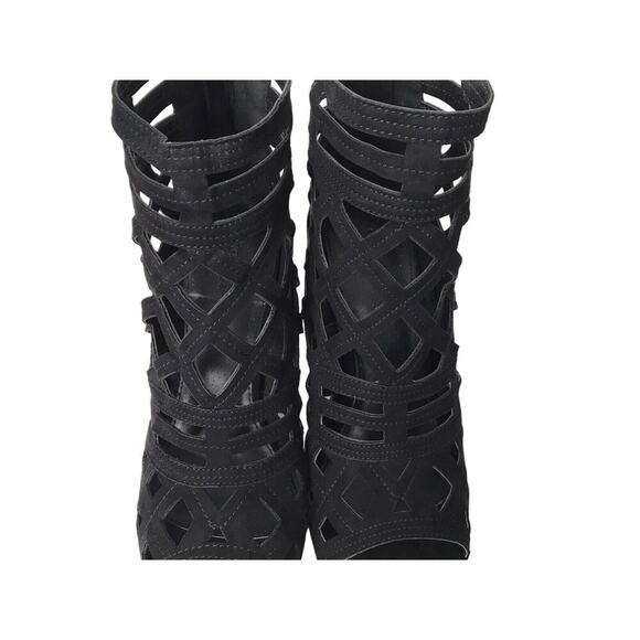 Charlotte Russe Size 10 Cameron Black Block Heel PeepToe Caged Gladiator Sandals - Picture 4 of 13